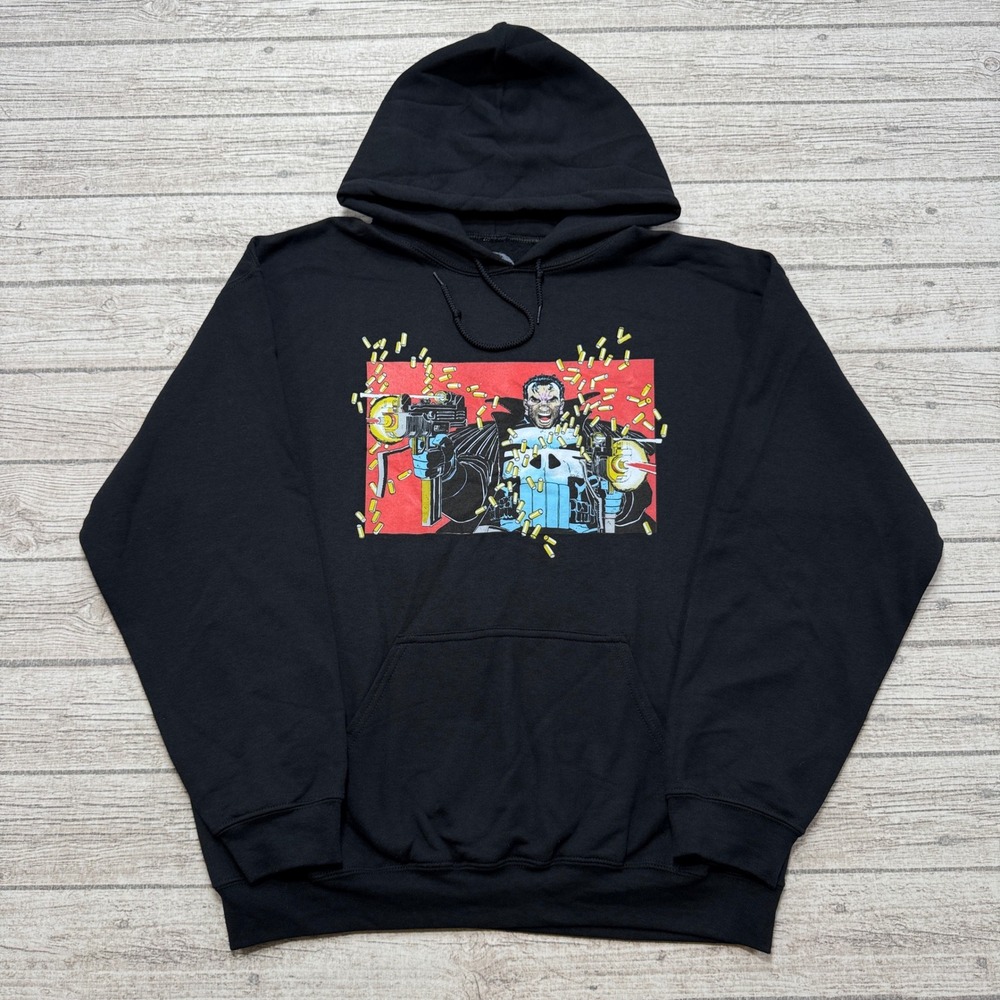 The Punisher Hoodie Men's Large Black Graphic Pullover Sweatshirt Streetwear Y2K